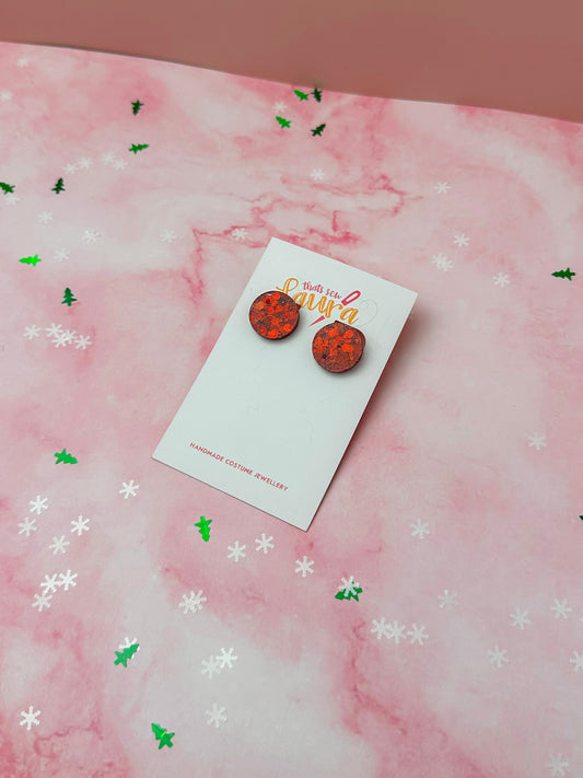 Red circle - Red glitter Resin stud Earrings
