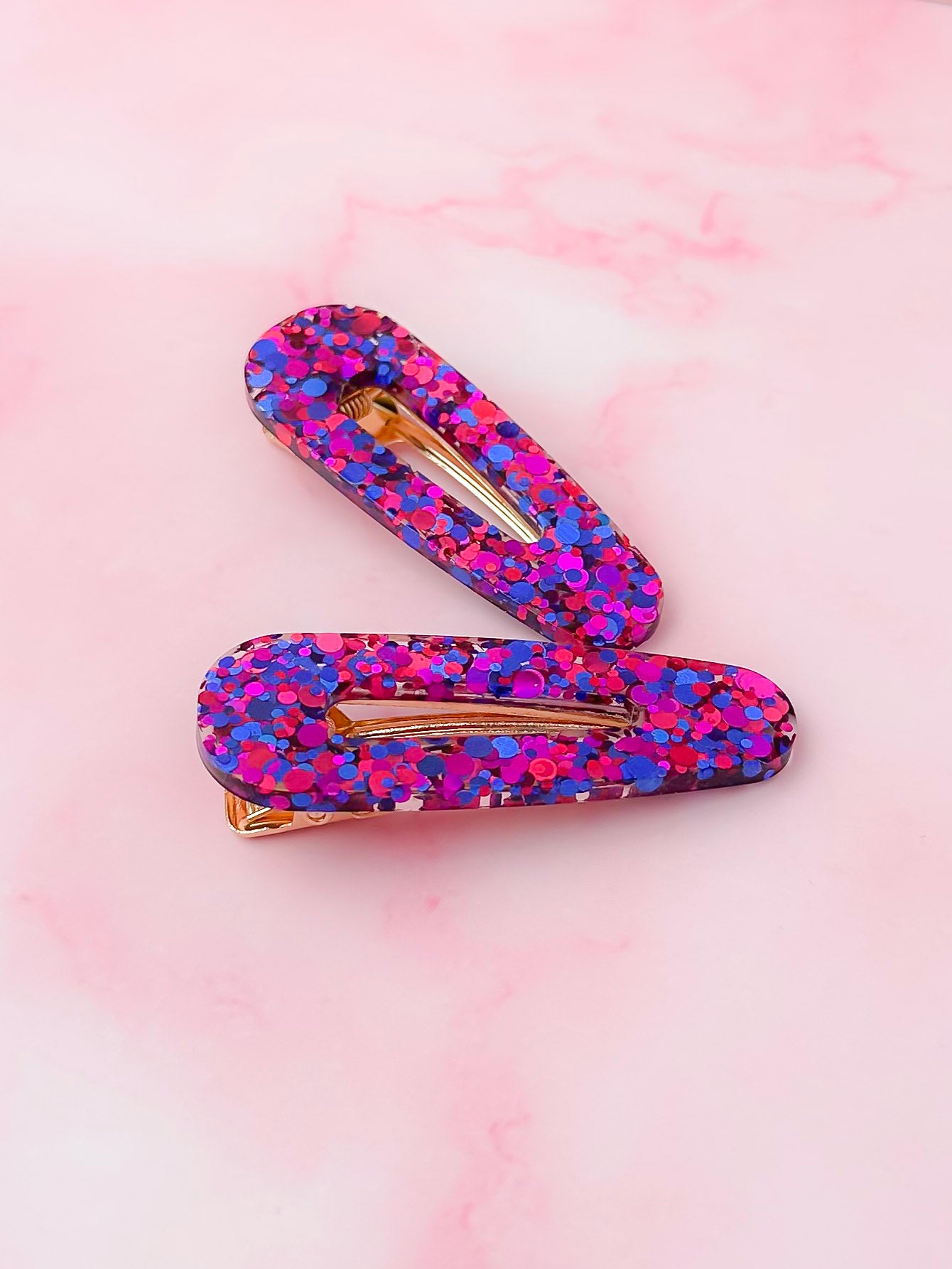 Gemini - Blue & Purple Glitter Resin Hair Clips
