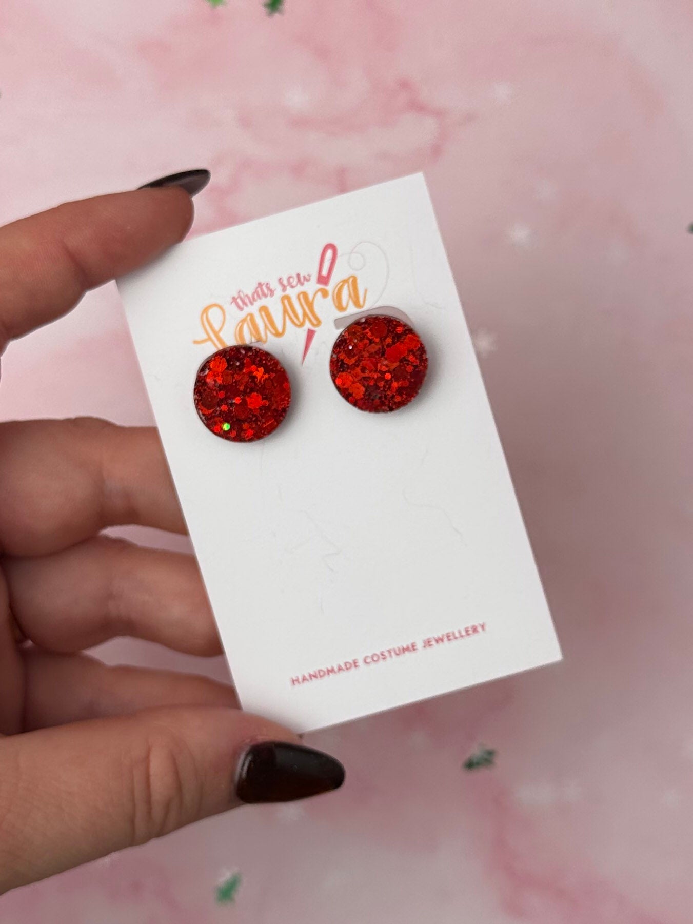 Red circle - Red glitter Resin stud Earrings
