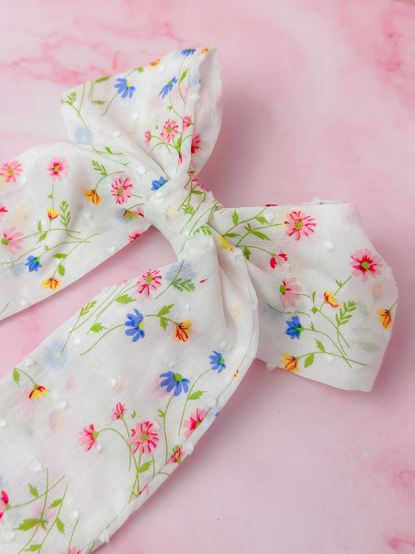 Blossom - White floral long Hair Bow