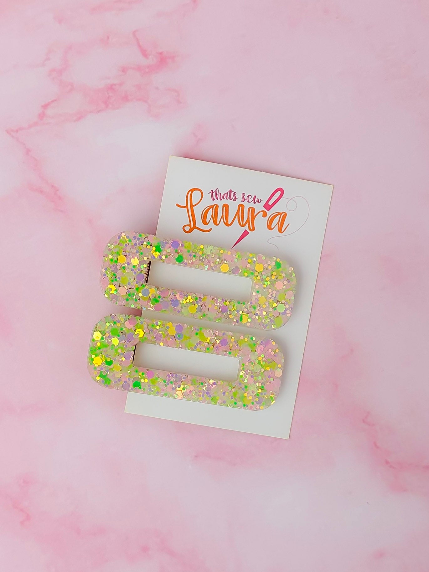 Wicked - Pink and Green iridescent Oblong Glitter Resin Hair Clips