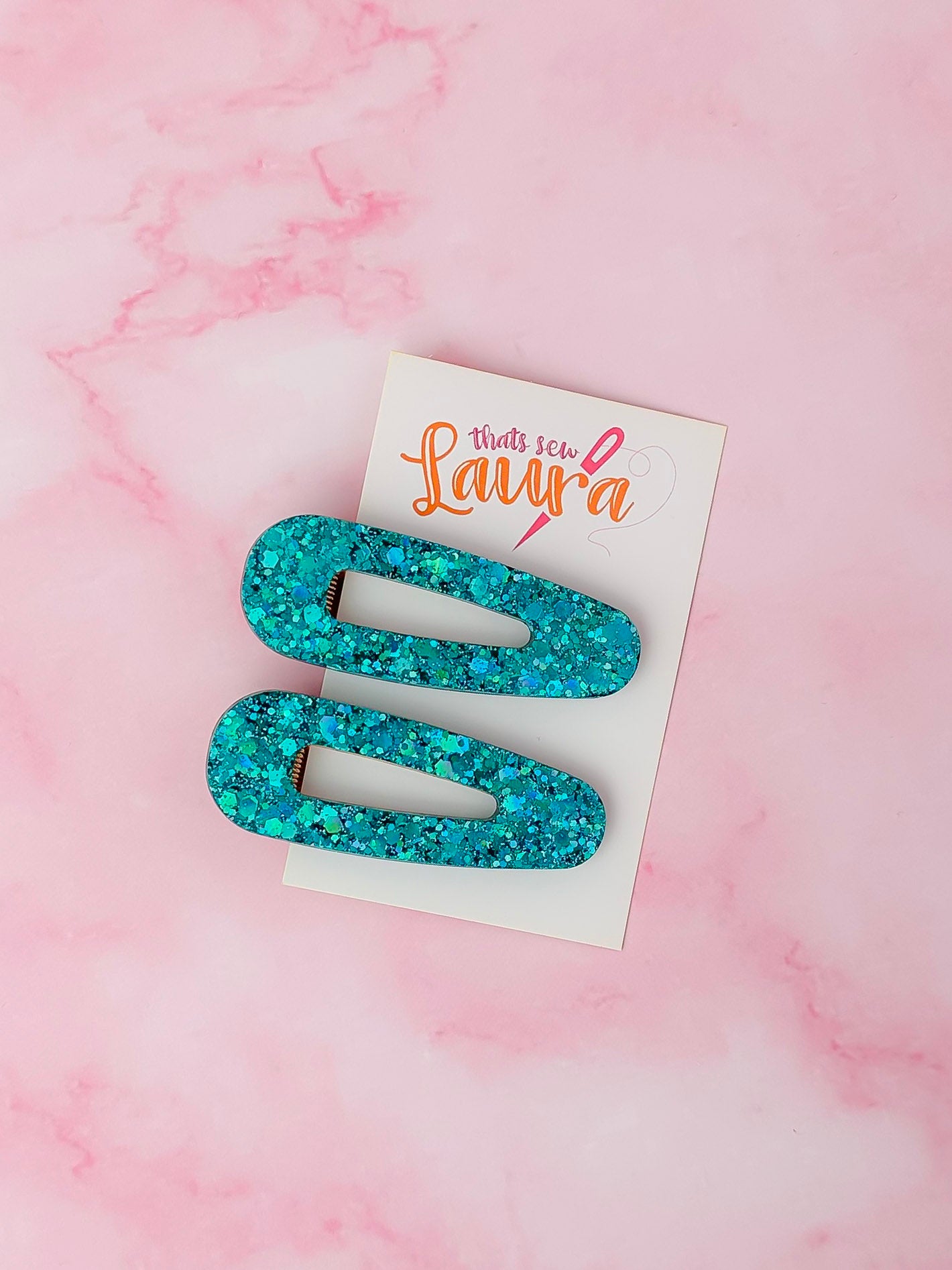 Teal - Blue Glitter Resin Hair Clips