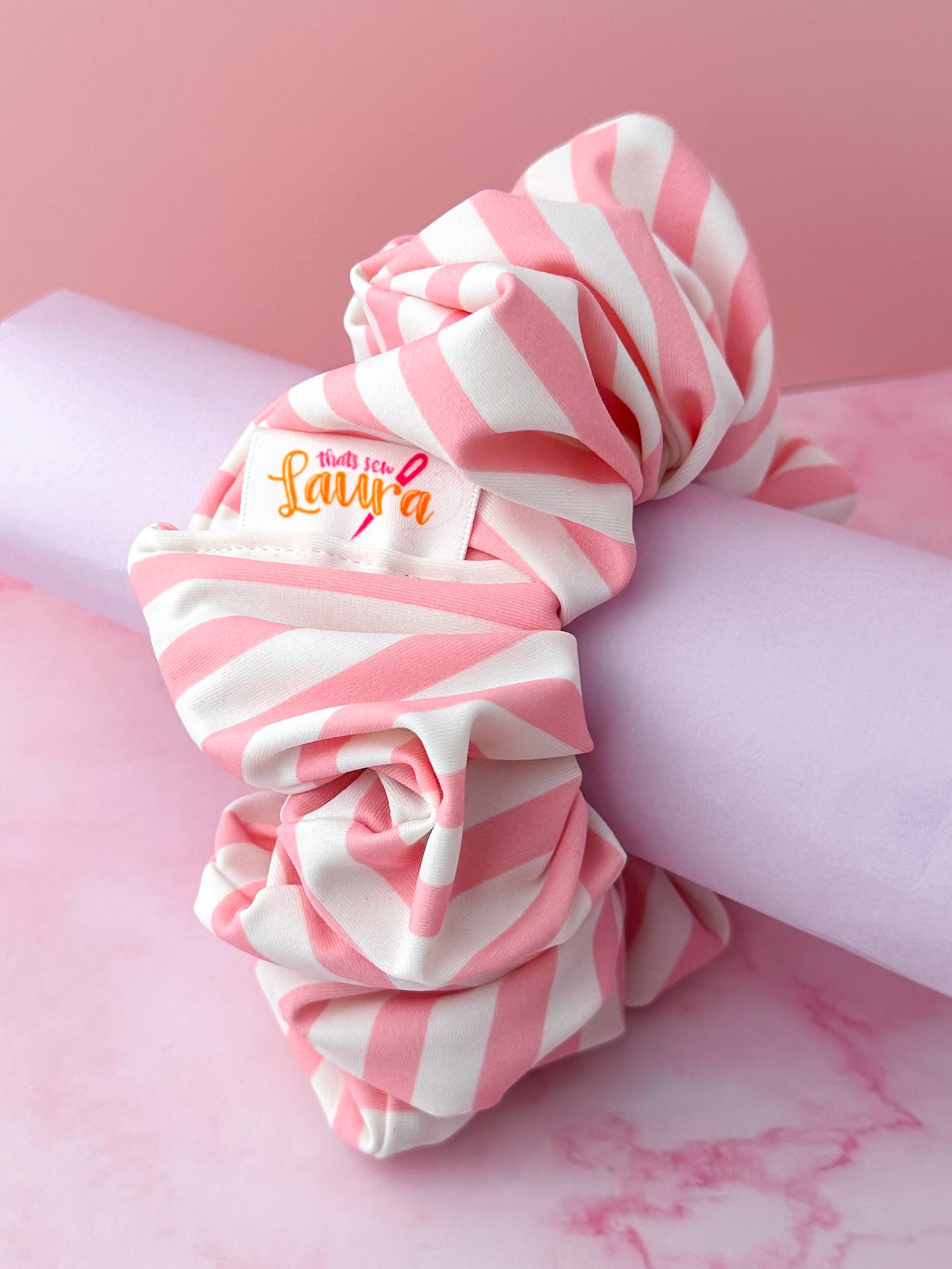 Kelly- pink and white striped Gym & Swim XL Scrunchie