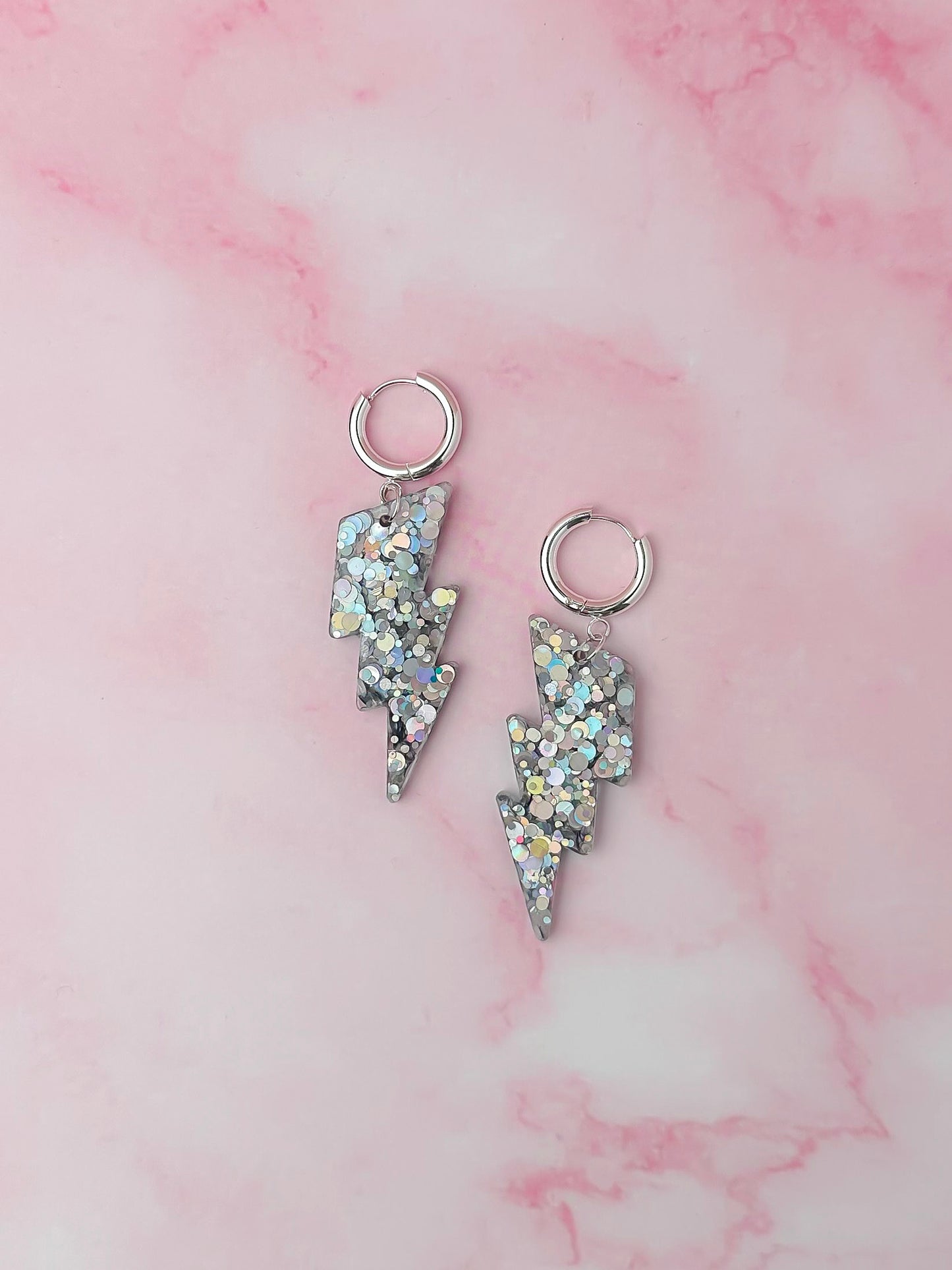 Aquarius lighting bolts - silver Resin Earrings