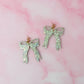 Meadow Bows - green and gold glitter Resin Earrings