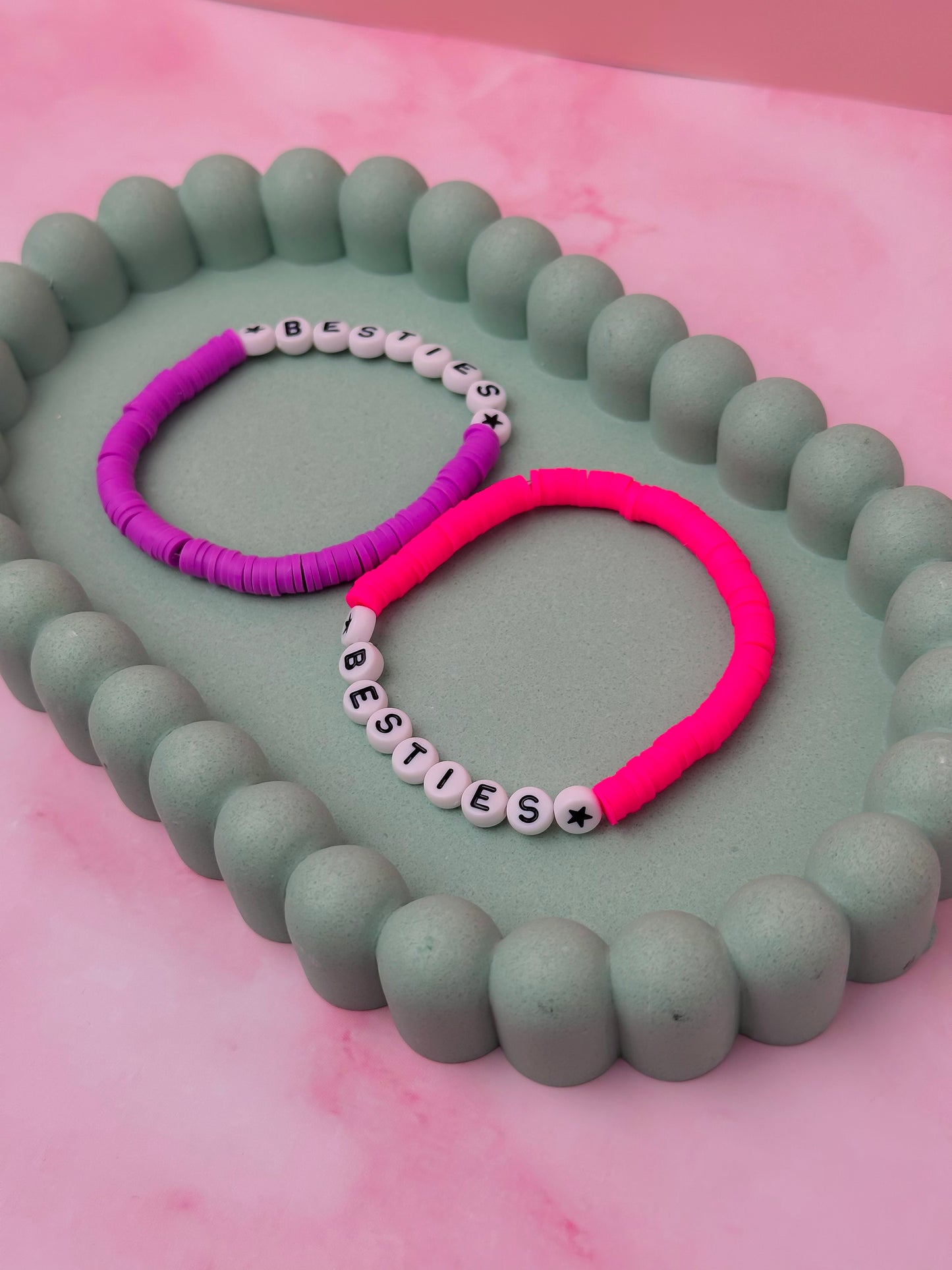 Besties - Purple & Pink polymer clay Handmade Beaded Bracelet