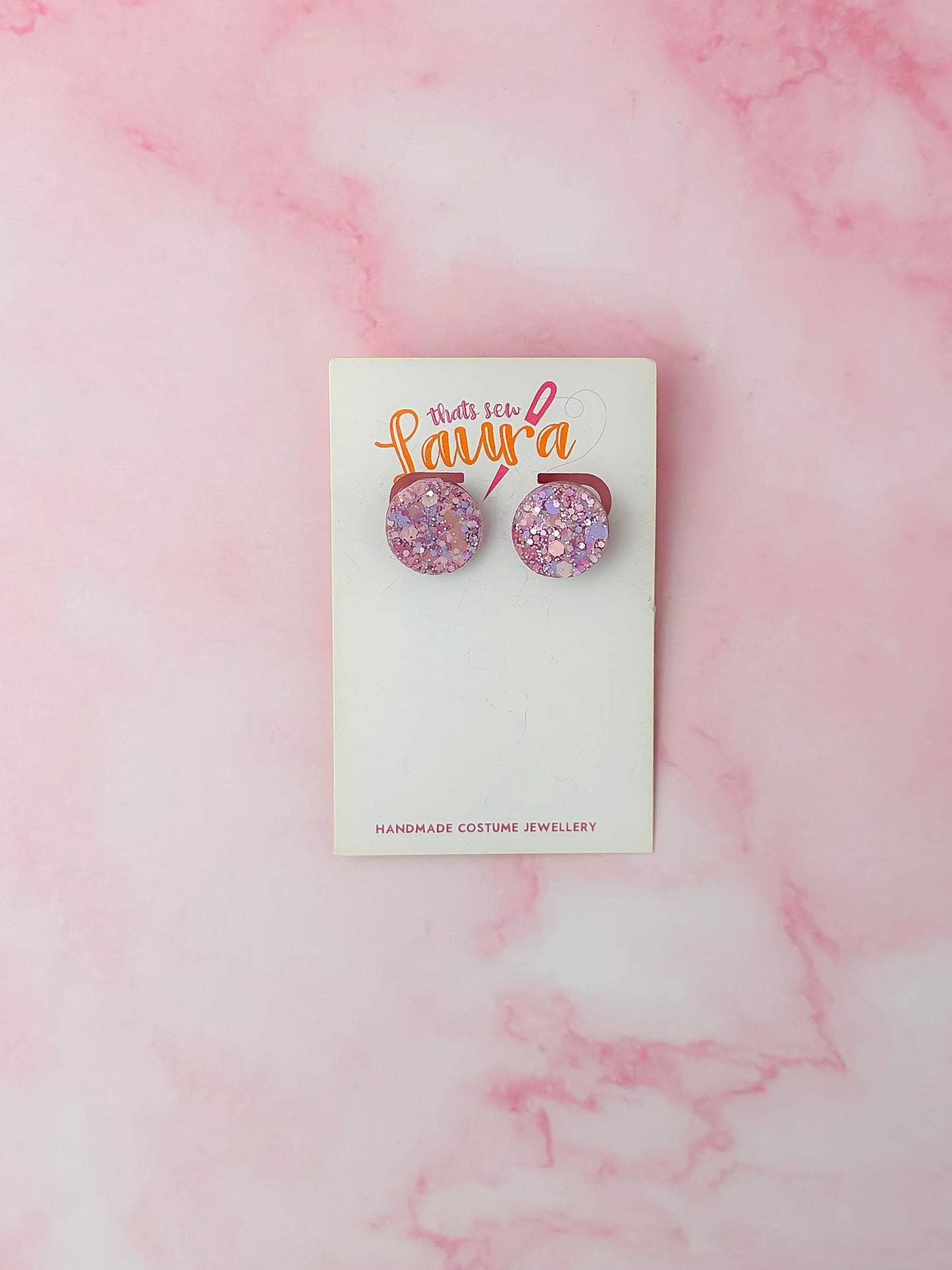 Cassie circle studs - pastel pink & purple glitter Resin Earrings