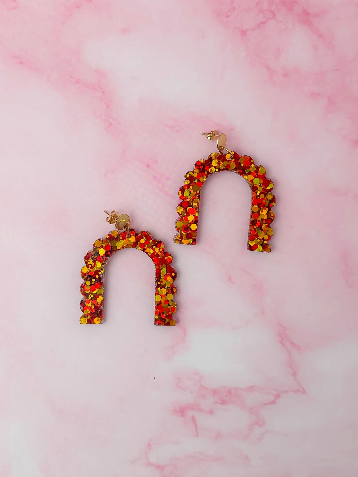 Seasonal Arches - Red & gold glitter Resin Earrings