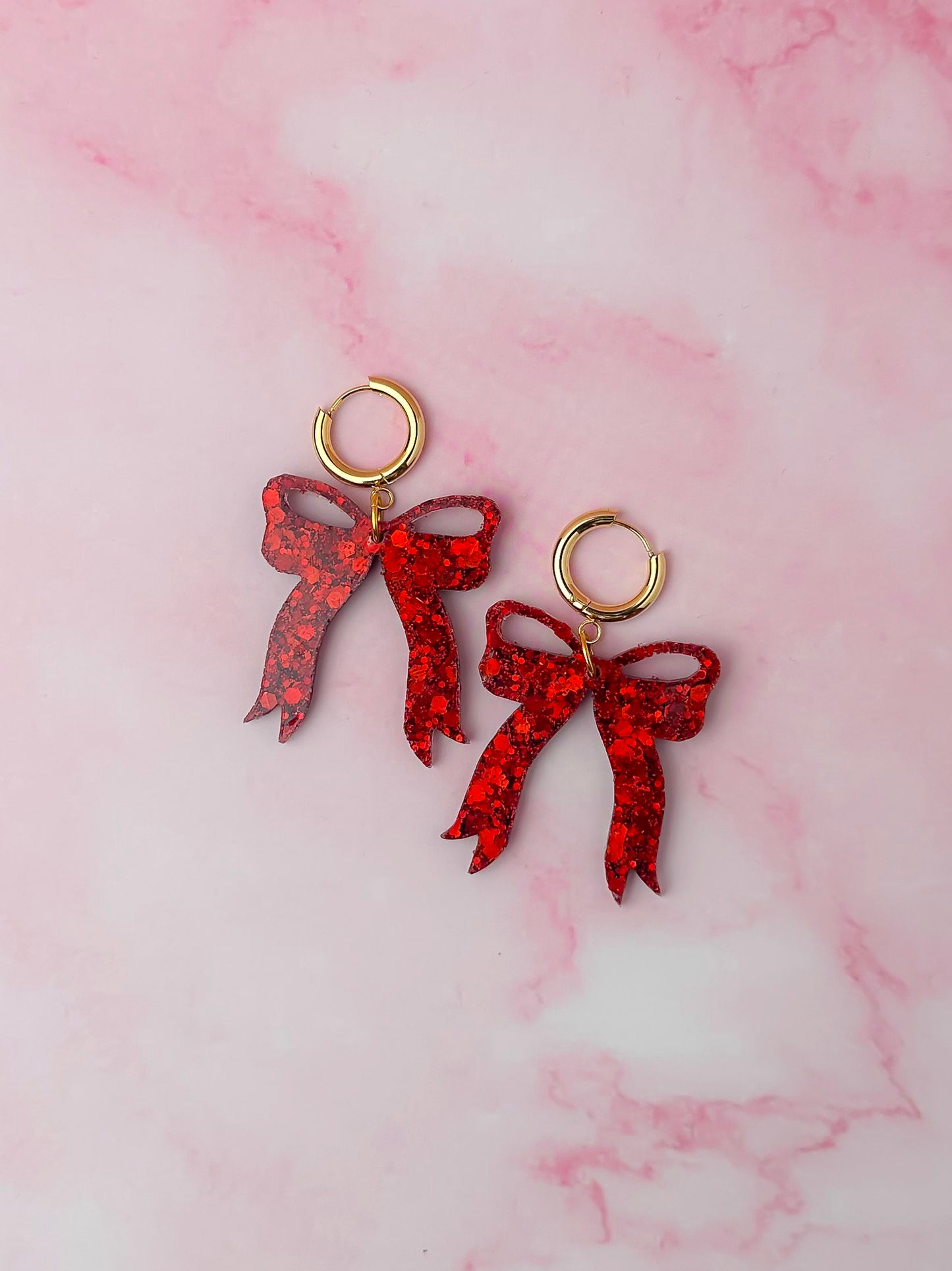 Christmas Bows - red glitter Resin Earrings