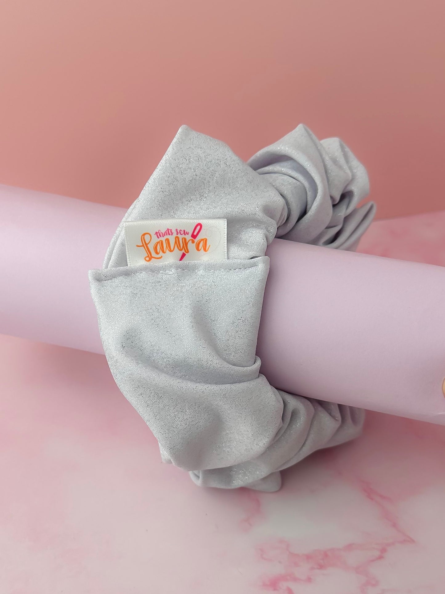 Skylar - Silver Glitter dance fabric XL Scrunchie