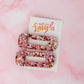 Lucia - pink and red heart glitter oblong Resin Hair Clips