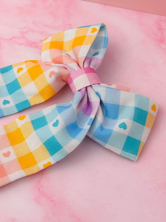 Elsie - Heart checkered long Hair Bow