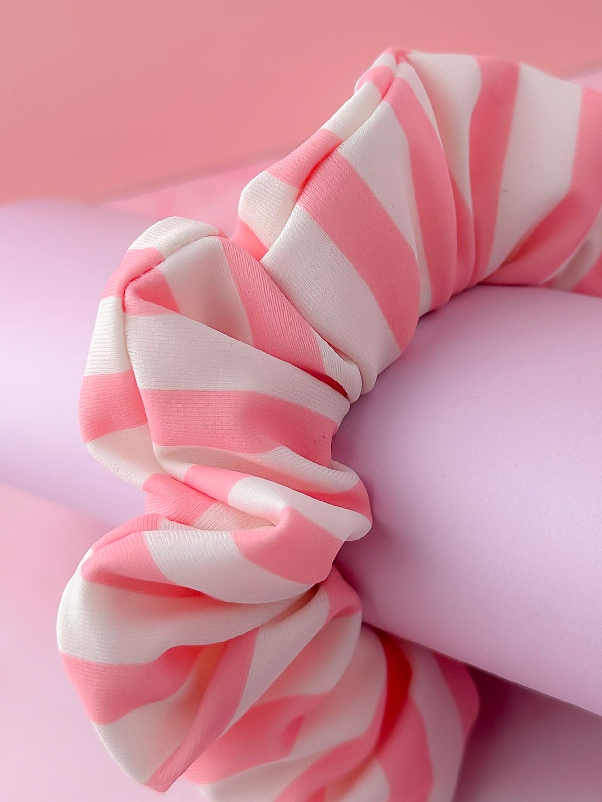 Kelly - Pink & White striped print classic gym & swim scrunchie