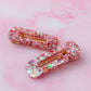 Lucia - pink and red heart glitter oblong Resin Hair Clips