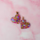Secret Garden Heart - Pink floral butterfly glitter Resin Earrings