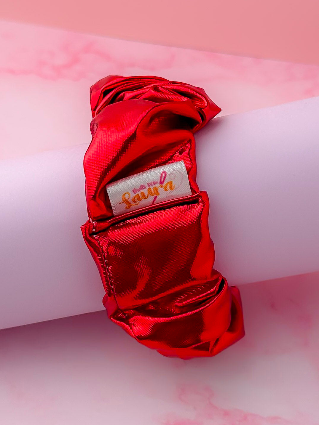 Rouge -  Red Jersey Foil wide scrunchie