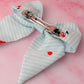 Cherrie - Blue and white striped cherry print classic Hair Bow
