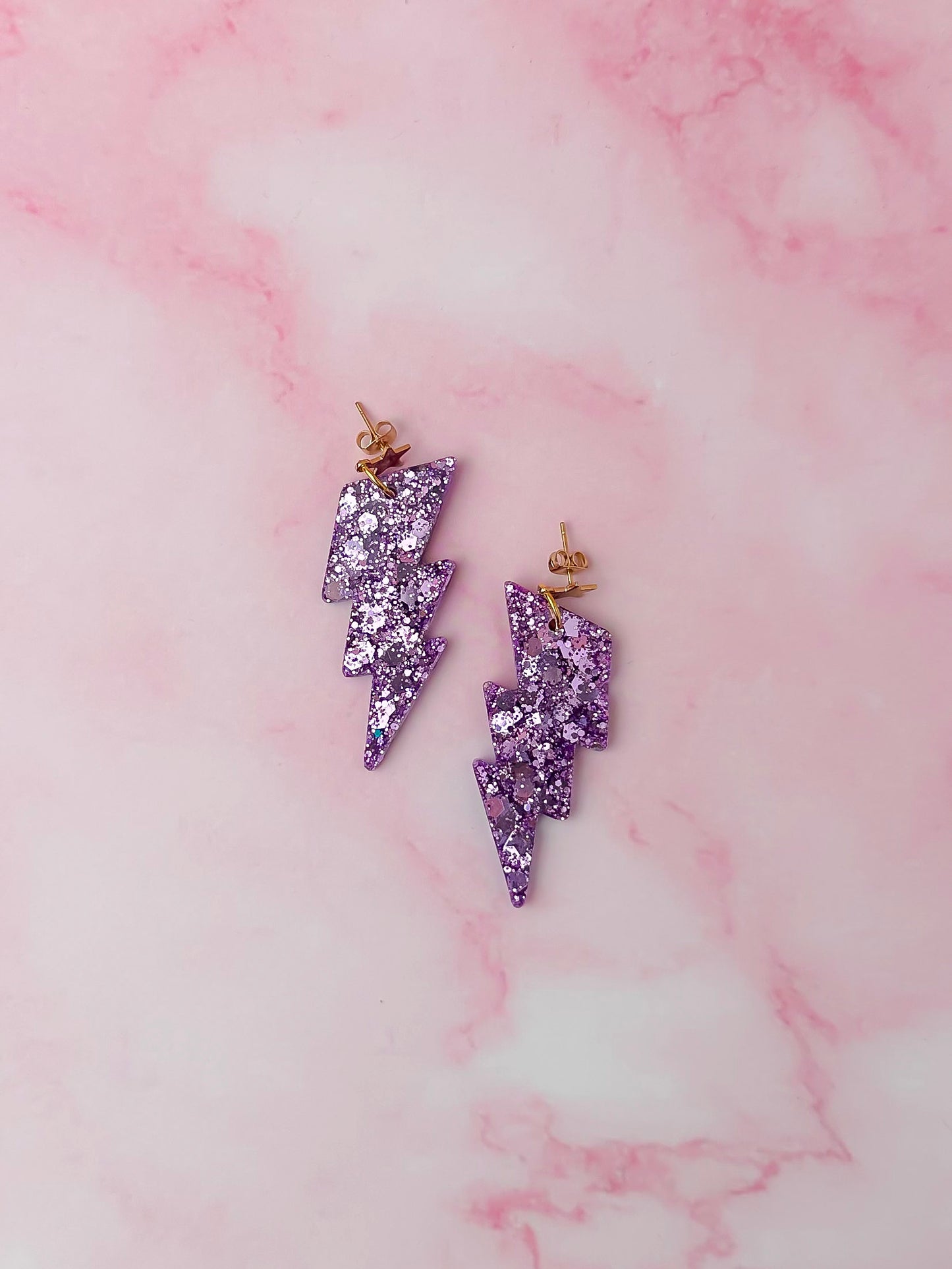 Lavender lighting bolts - Lilac Resin Earrings