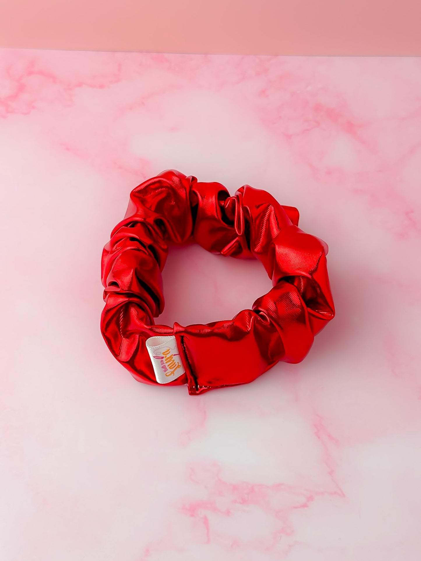 Rouge -  Red Jersey Foil wide scrunchie