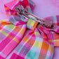 Layla -Pink and silver plaid long Hair Bow