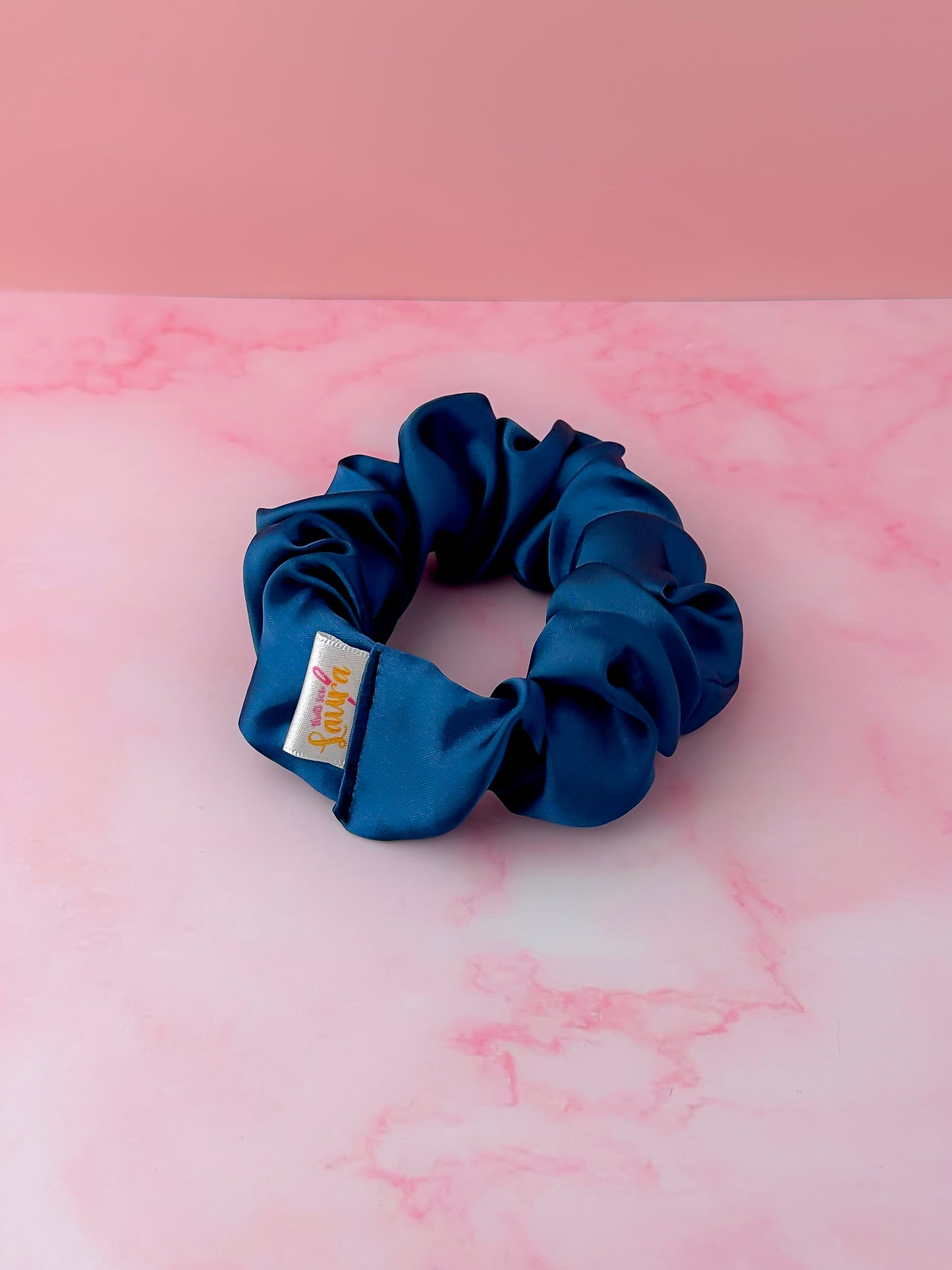 Navy - Navy blue satin wide scrunchie