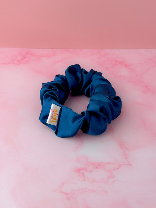 Navy - Navy blue satin wide scrunchie