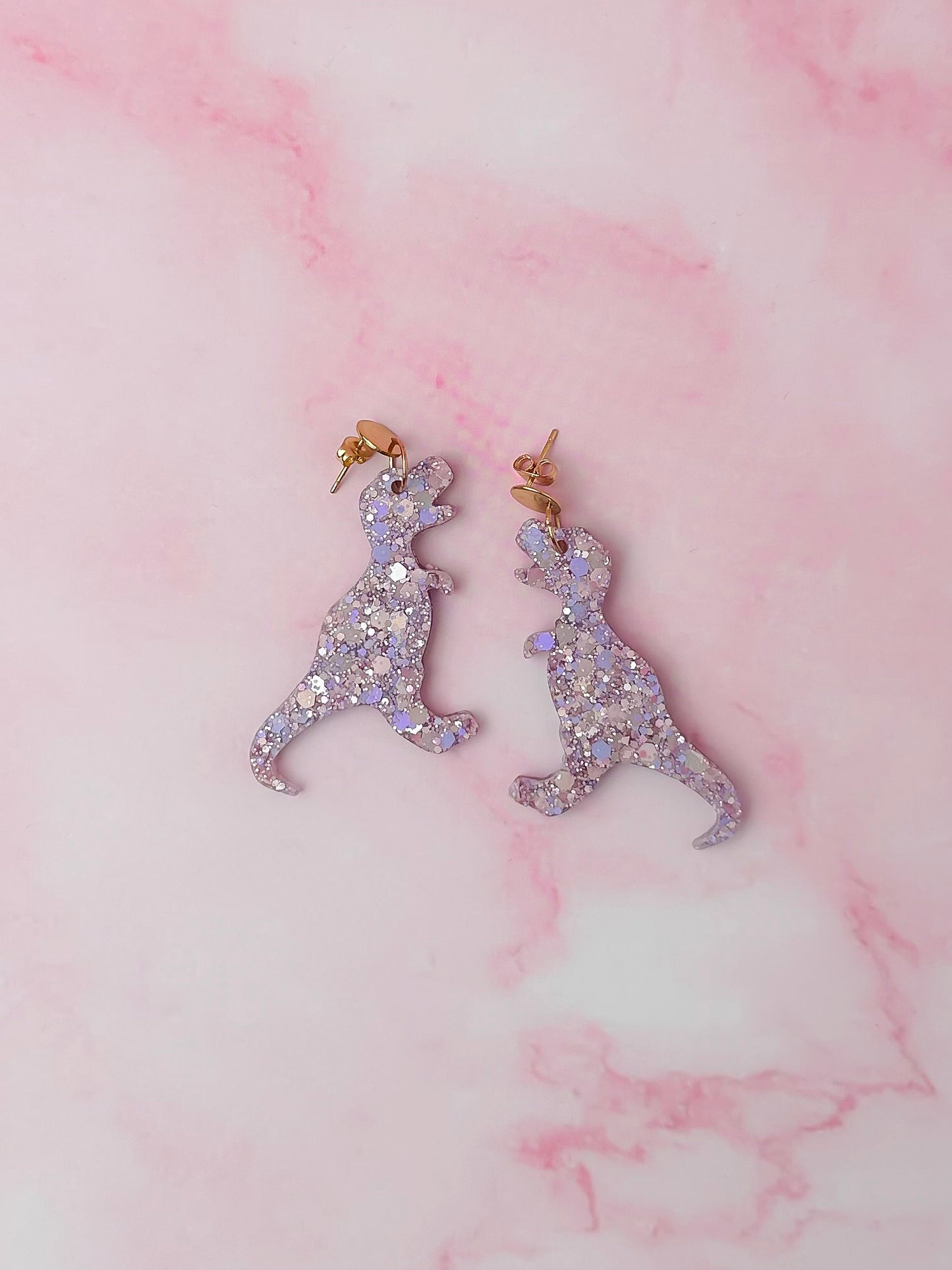 Petal Dinosaurs - pink and lilac Resin Earrings