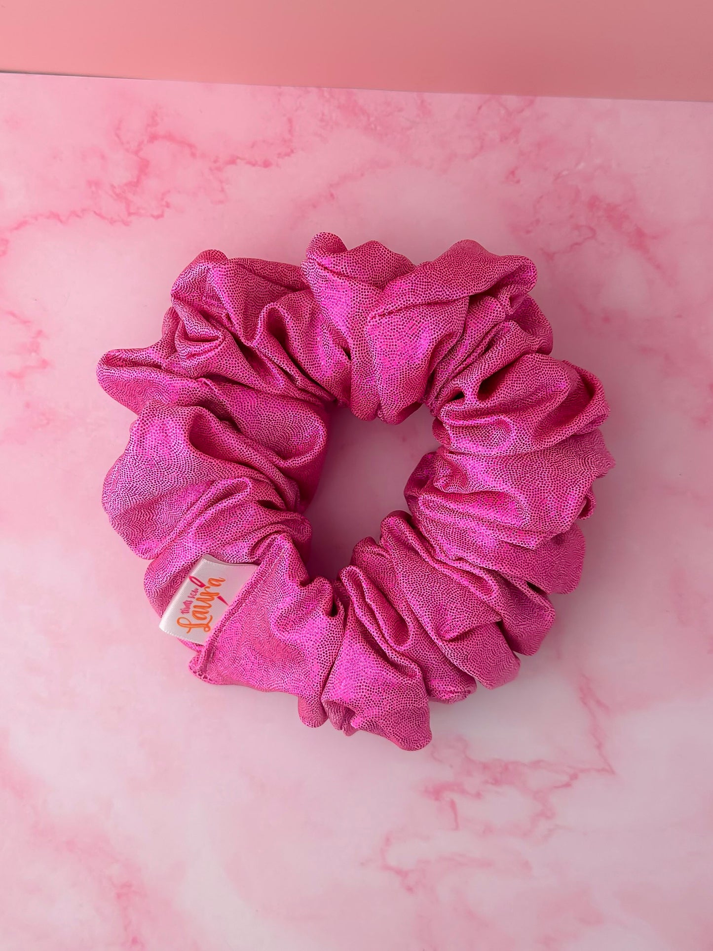 Jennie - Pink and Silver Glitter ball dance fabric XL Scrunchie