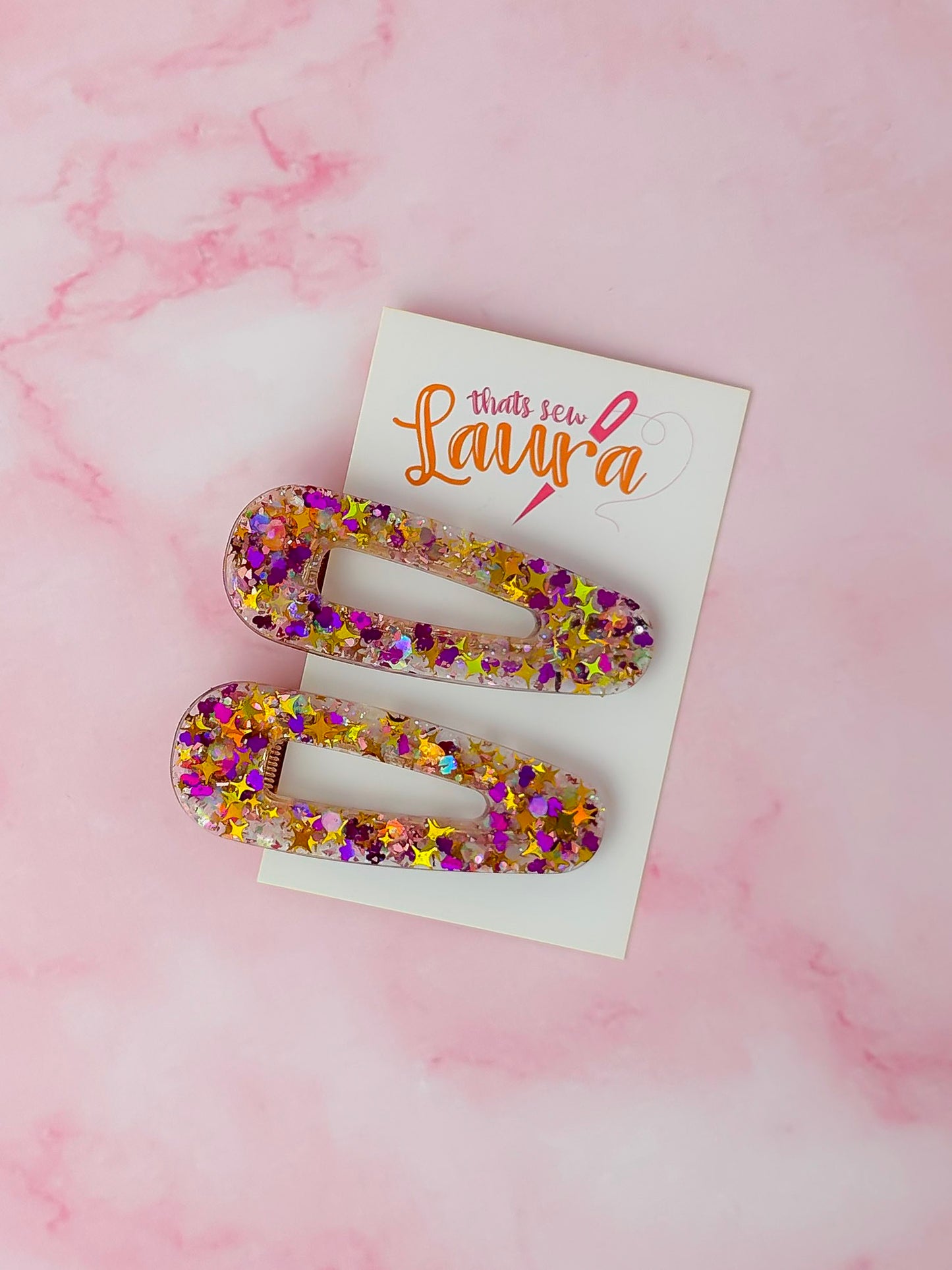 Celebration - Purple & Gold Glitter Resin Hair Clips