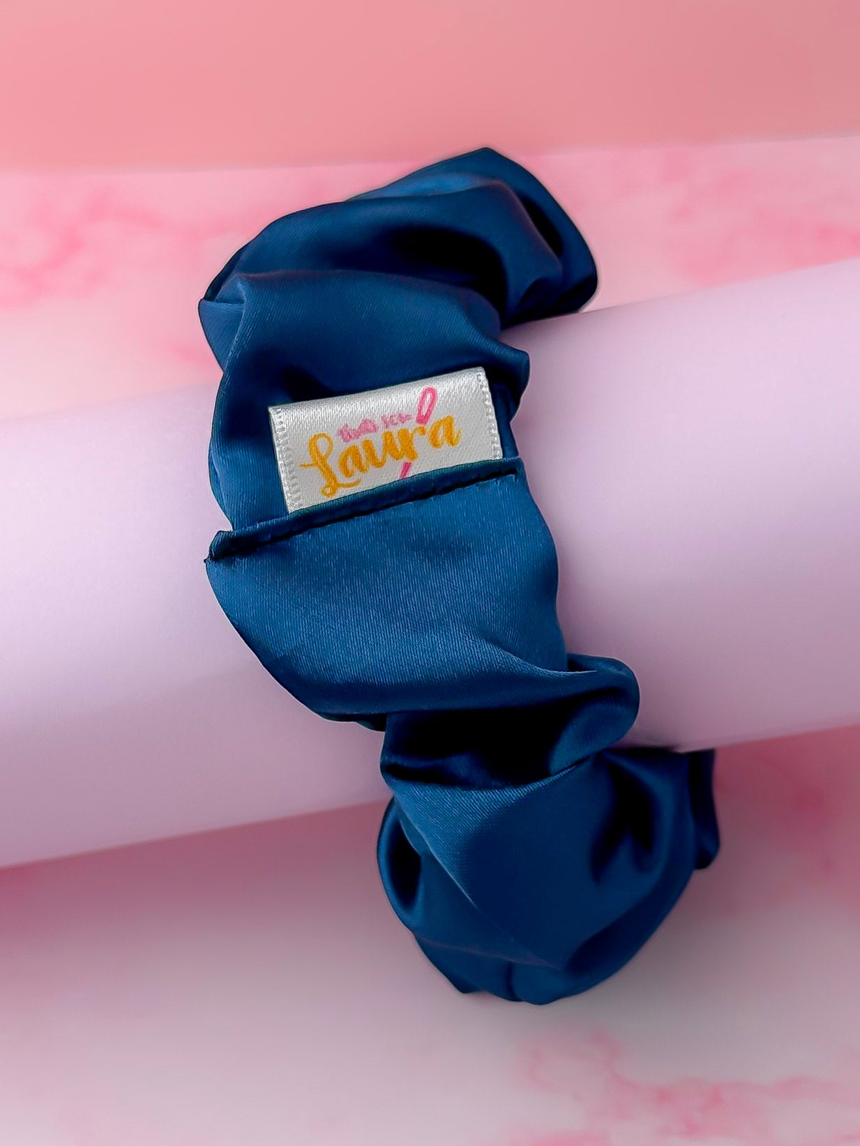 Navy - Navy blue satin wide scrunchie