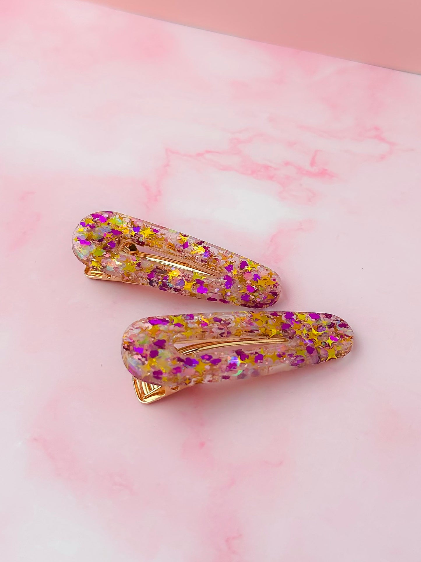 Celebration - Purple & Gold Glitter Resin Hair Clips