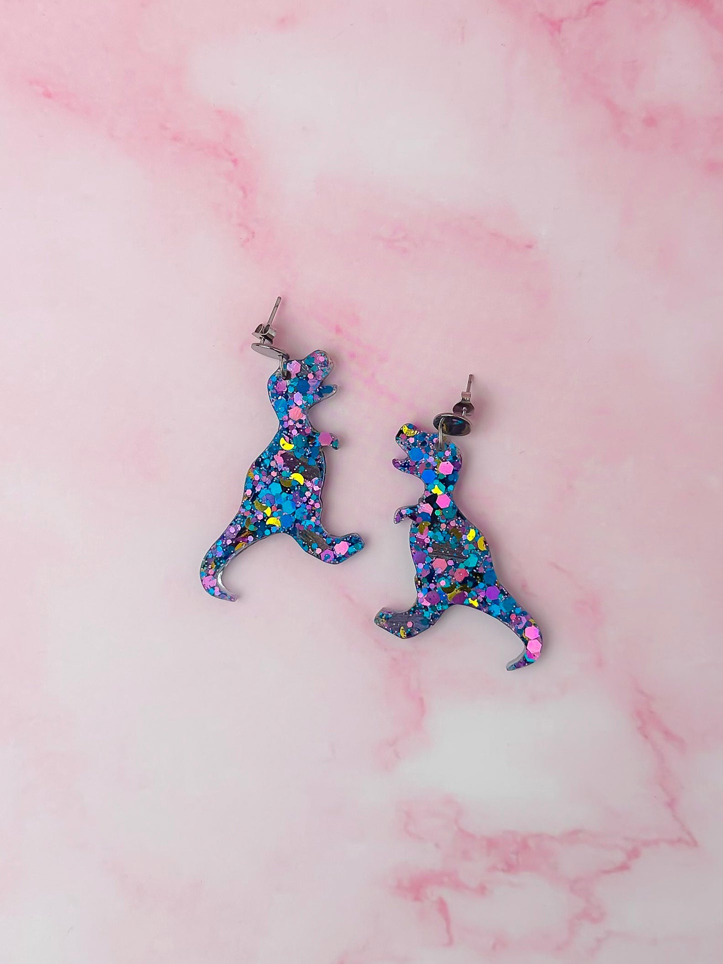 Mystical moon Dinosaurs - purple, blue & gold Resin Earrings