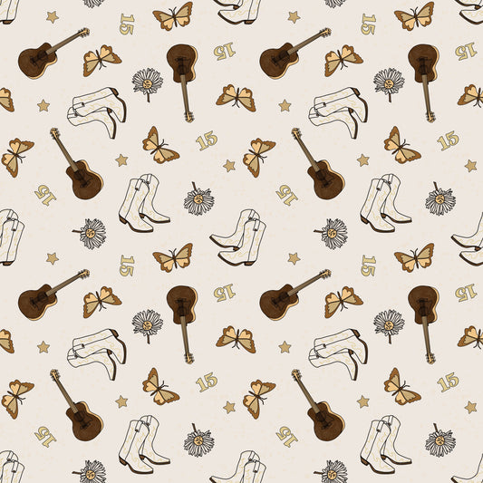 The Fairytale Era - Swiftie Eras inspired cowboy boot and guitar themed fabric