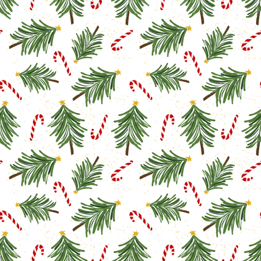 Classic Christmas- Cotton Christmas tree and candy cane themed Christmas fabric