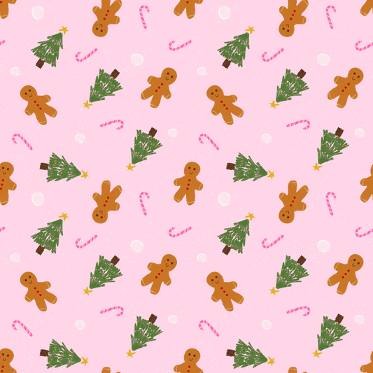 Gumdrop - NEW SATIN gingerbread and candy cane themed Christmas fabric