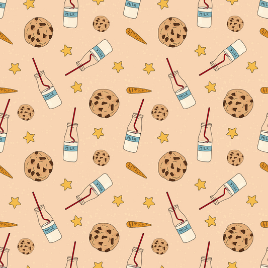 Milk & Cookies - Satin milk, cookies and carrot themed Christmas fabric
