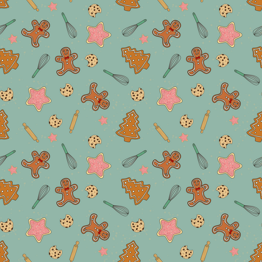 Festive Baking - NEW SATIN baking themed Christmas fabric