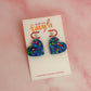 Atomic Heart - Blue and green holographic glitter heart shaped Resin Earrings