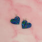 Atomic Heart - Blue and green holographic glitter heart shaped Resin Earrings