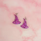 Witcy - Purple glitter witches hat shaped Resin Earrings with Stainless steel star post