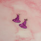 Witcy - Purple glitter witches hat shaped Resin Earrings with Stainless steel star post