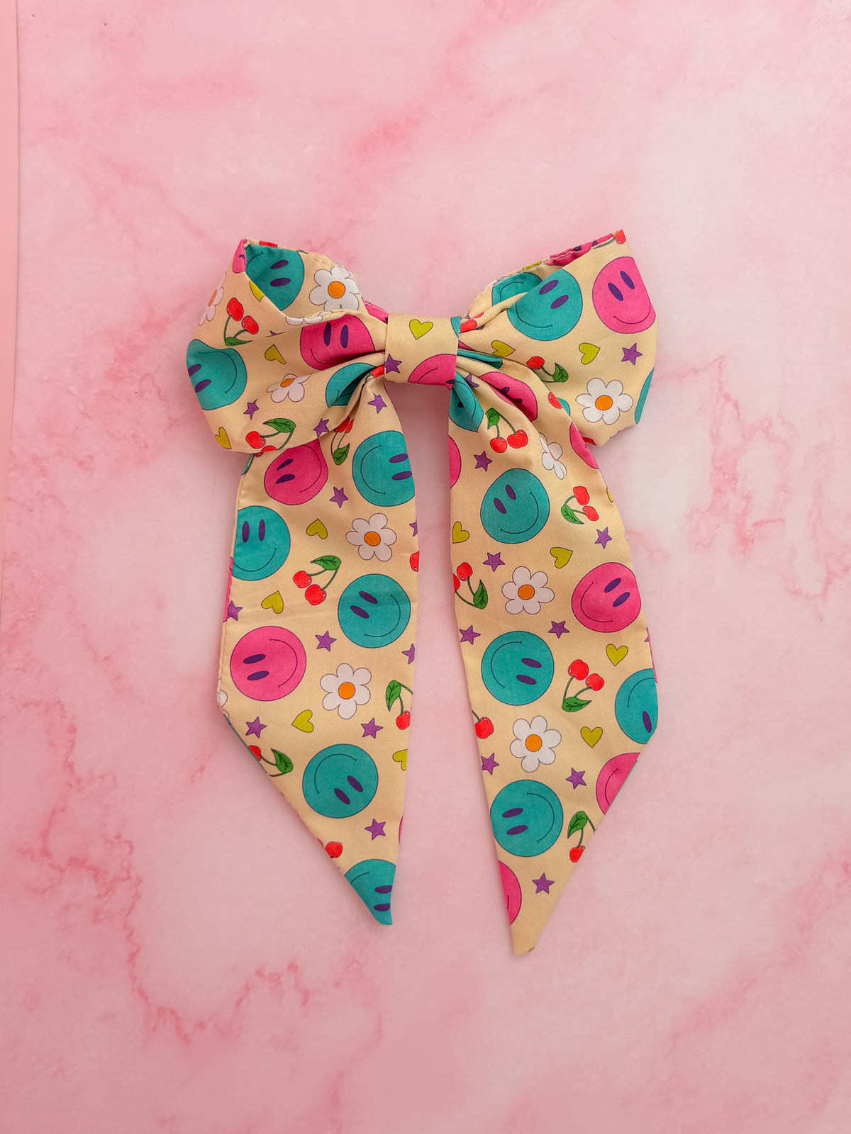 Happy Place - Exclusive Smiley face print long Hair Bow