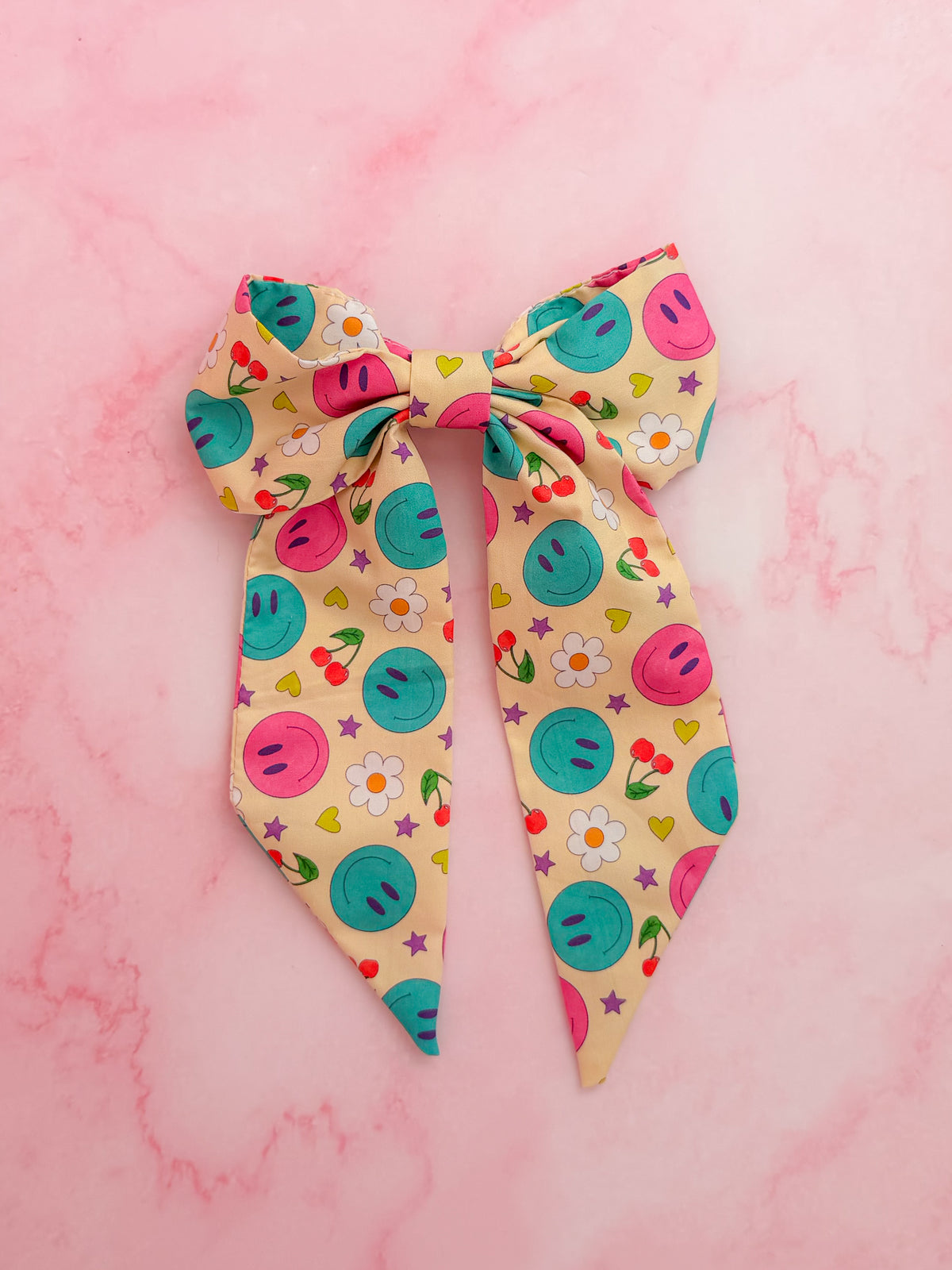 Happy Place - Exclusive Smiley face print long Hair Bow