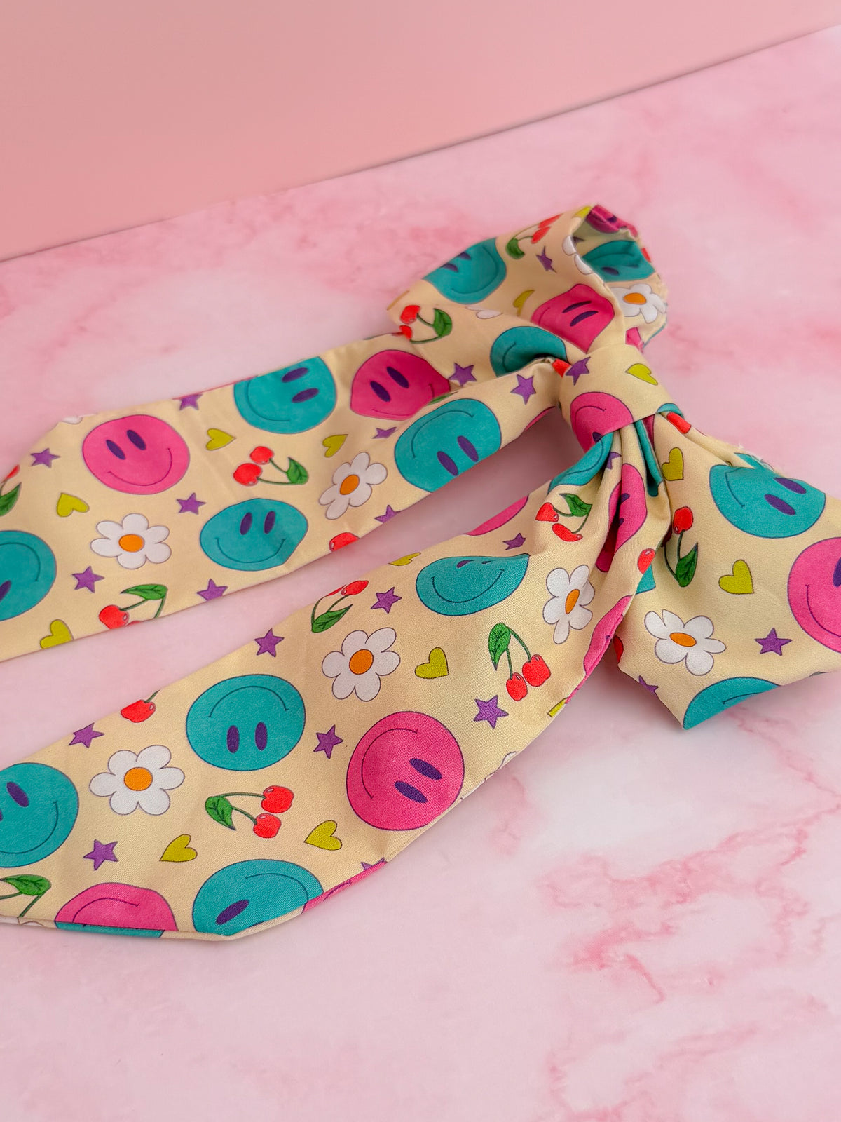Happy Place - Exclusive Smiley face print long Hair Bow