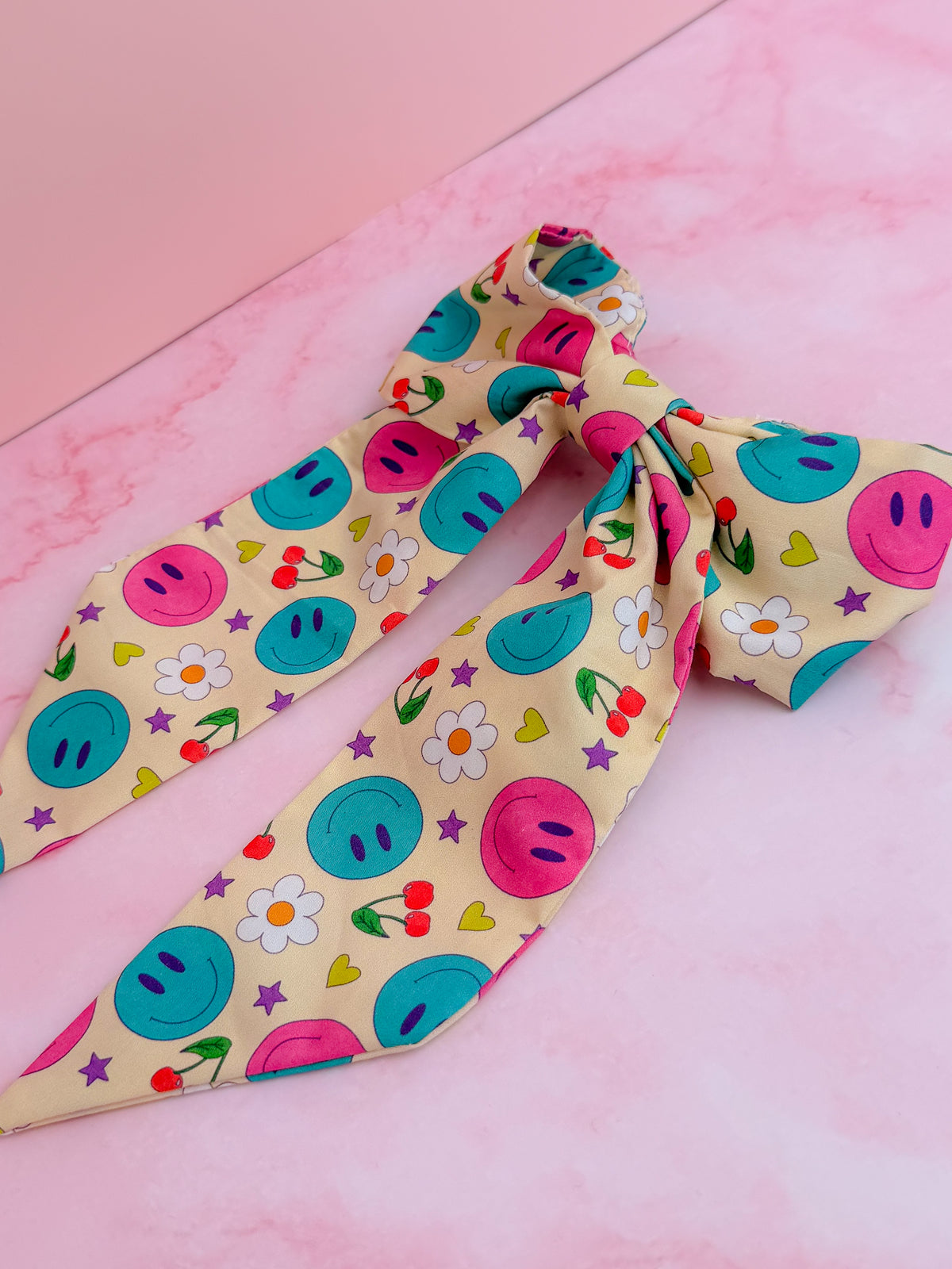 Happy Place - Exclusive Smiley face print long Hair Bow