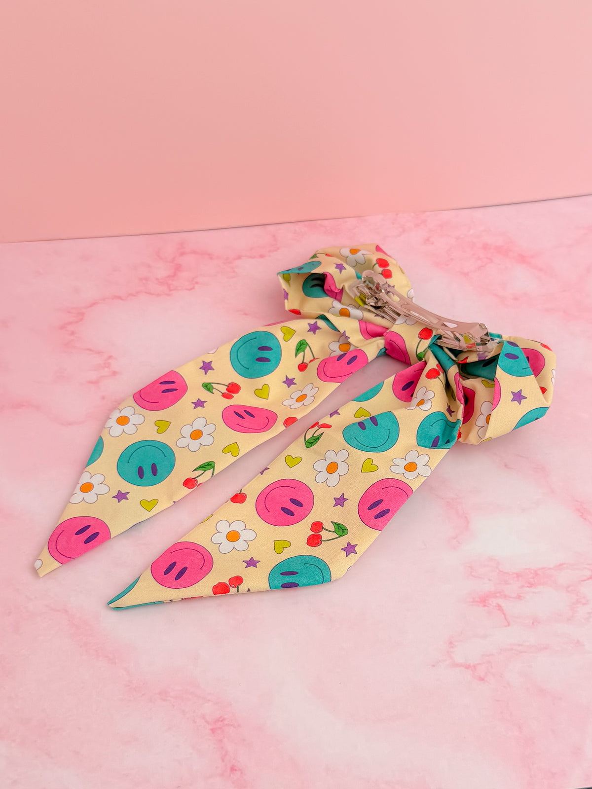 Happy Place - Exclusive Smiley face print long Hair Bow