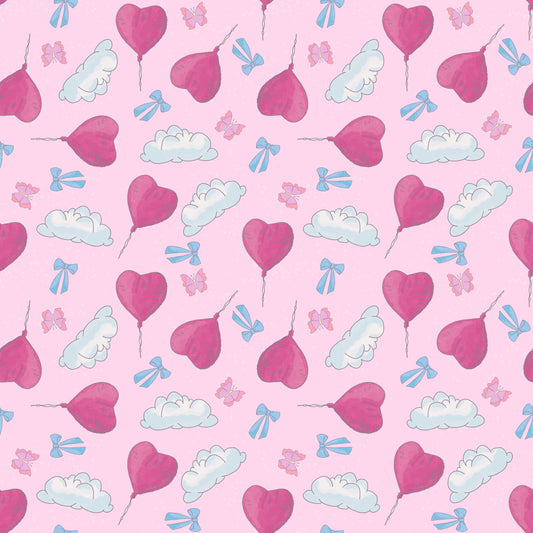 The Romantic Era - Swiftie Eras inspired Heart balloons, clouds & bows fabrc