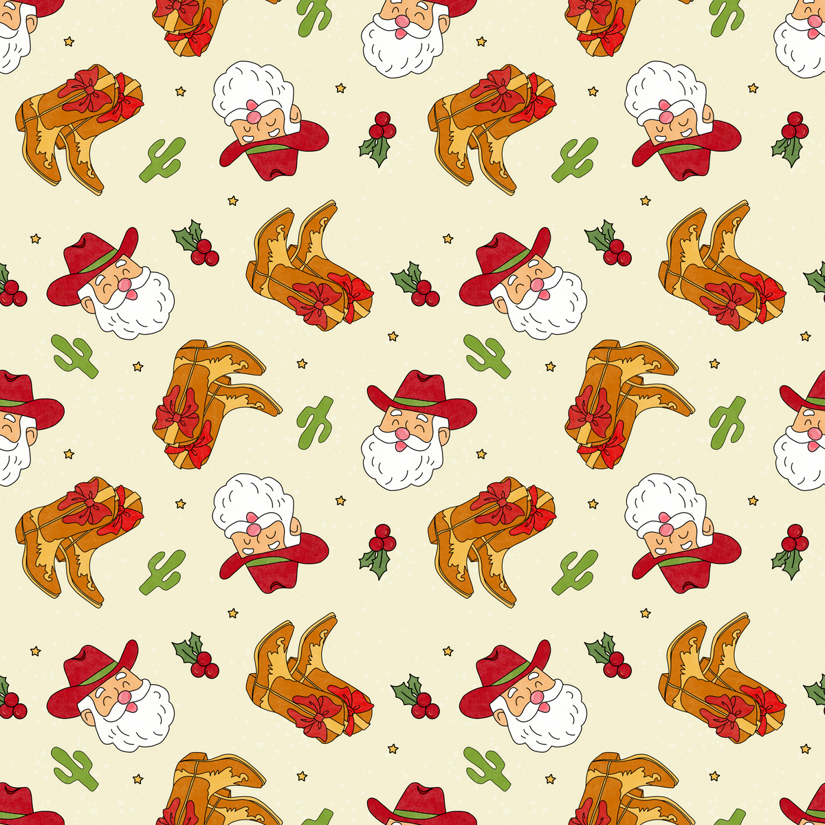 Cowboy Christmas - NEW IN SATIN Cowboy and Santa themed Christmas fabric