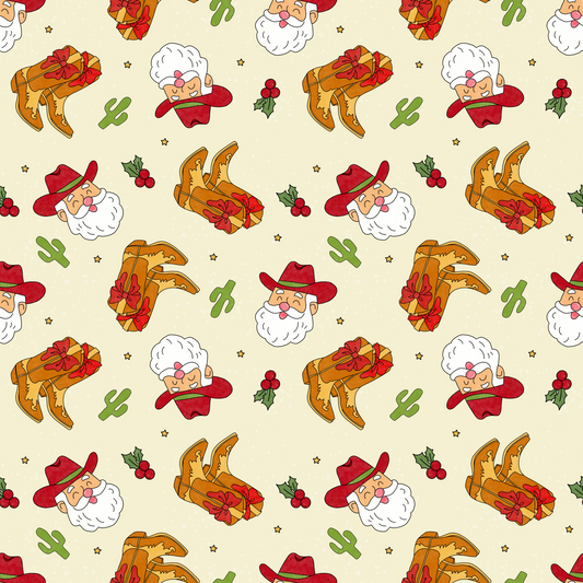 Cowboy Christmas - NEW IN SATIN Cowboy and Santa themed Christmas fabric